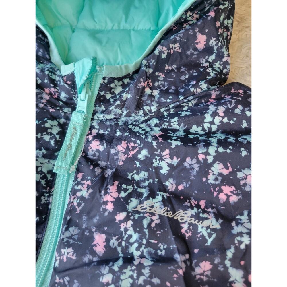 Eddie Bauer Girls Reversible Down Hooded Puffer Jacket Floral Girls Medium 10/12 - Picture 8 of 9